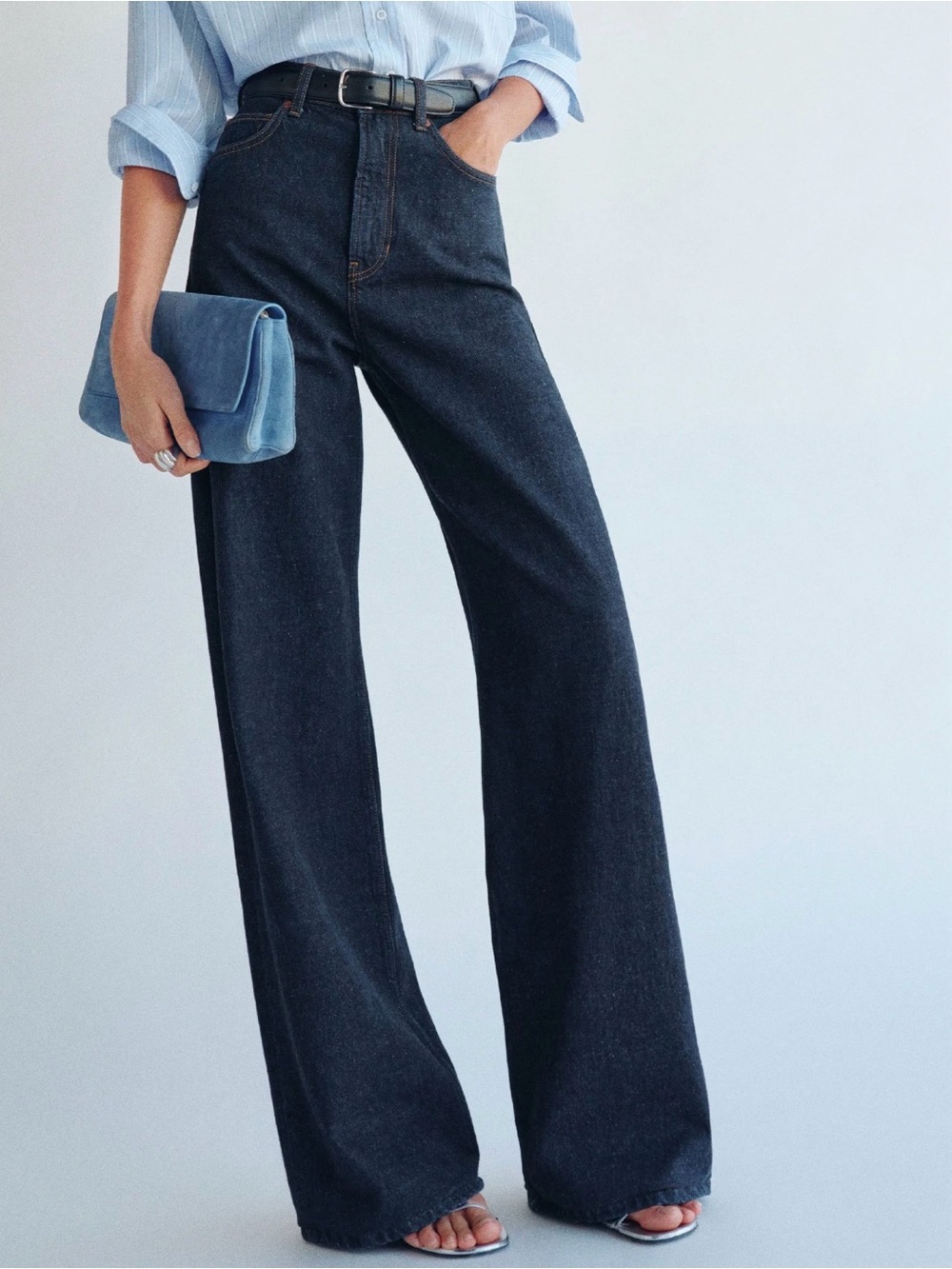 Reformation Cary High-Rise Slouchy Wide-Leg Jeans in Ondine, Size 30